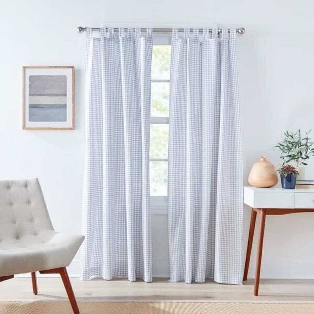 Tommy Hilfiger 2 Mini Check Classic Curtain Panel Pair Dark Grey Gray 84 inches